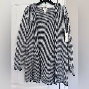 Elegant Navy and White Oversized Women's Knit Cardigan